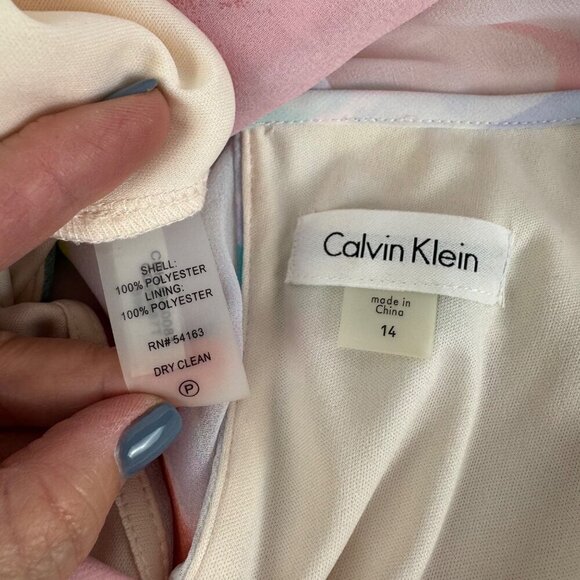 Calvin Klein Pastel Sheer Shift Dress Watercolor Women's Size 14 Spring Flowy - Picture 5 of 7